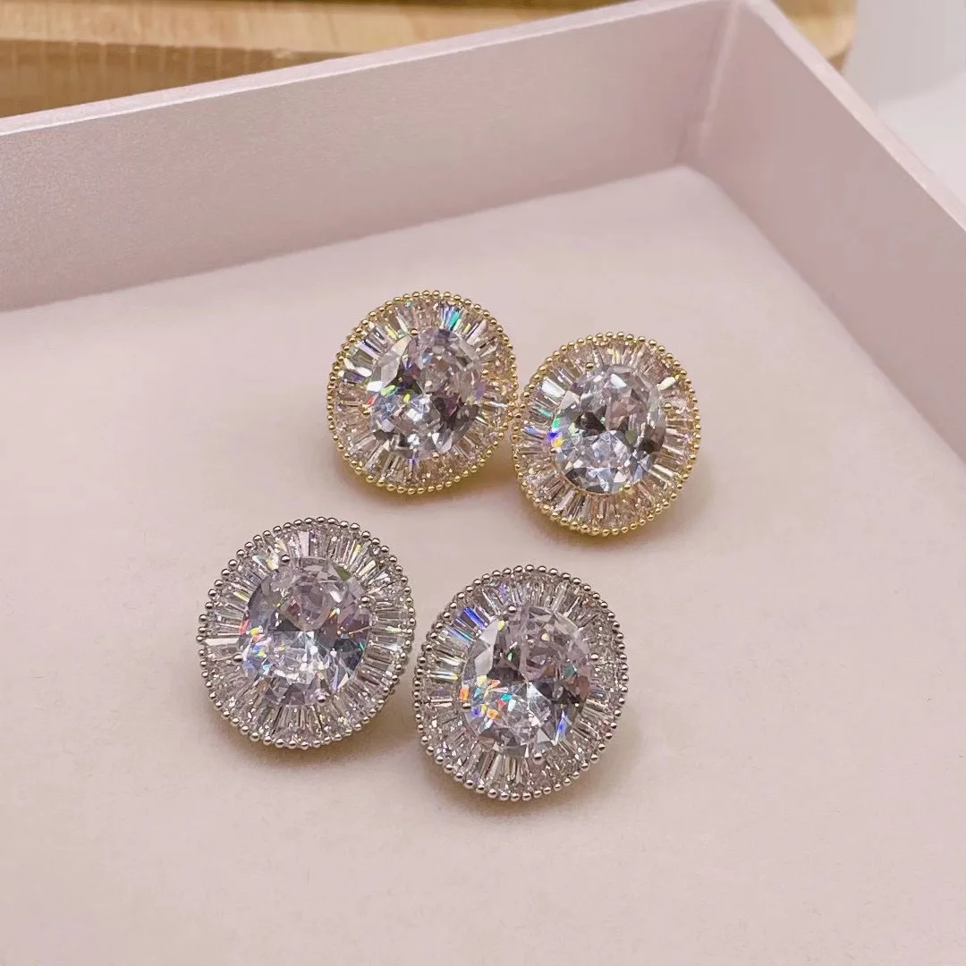 

INS baroque big zircon round stud earrings women's luxury graceful classic ear pierced