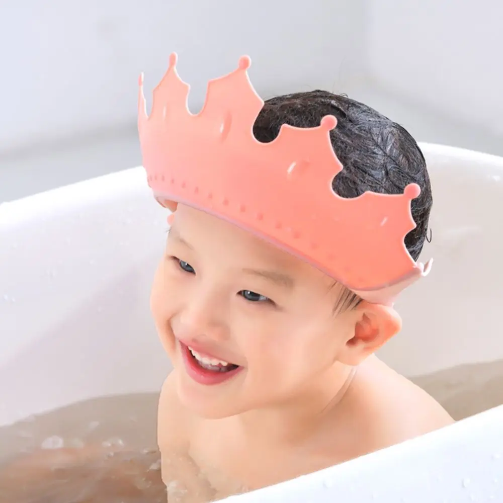 Safe Ear&Eye Protection Plastic Solid Color Shower Cap Crown Shape Wash Hair Shield Hat Baby Shampoo Cap Shower Head Cover