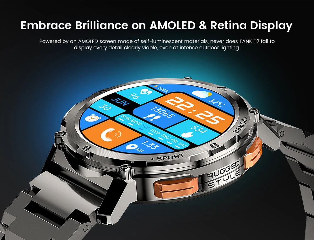 2025Original KOSPET TANK T2 Smartwatches für Herrenuhren AMOLED AOD Smartwatch Bluetooth Anruf Elektronische Herren-Smartwatch – Detail 5