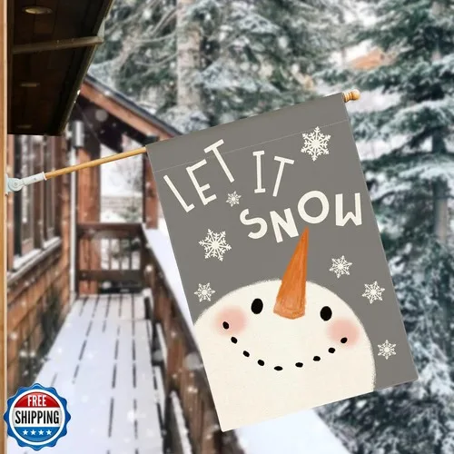 AVOIN colorlife Grey Let It Snow Snowman Snowflake House Flag 28 x 40 Inch Do EYY IIX SSL