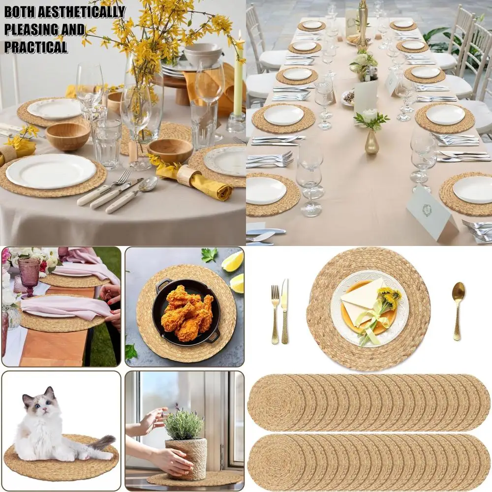 

Набор из 36 натуральных плетеных подставок под тарелки из водяного гиацинта, 13,5 дюймов, ручной работы, в стиле бохо, для домашнего обеденного стола