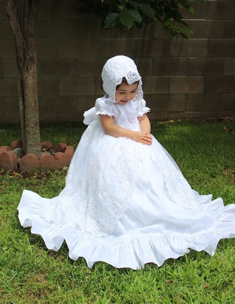 Baby Girls Christening Gowns Dresses Newborn Baby Baptism Clothes Princess Lace 1st Year Birthday Dress