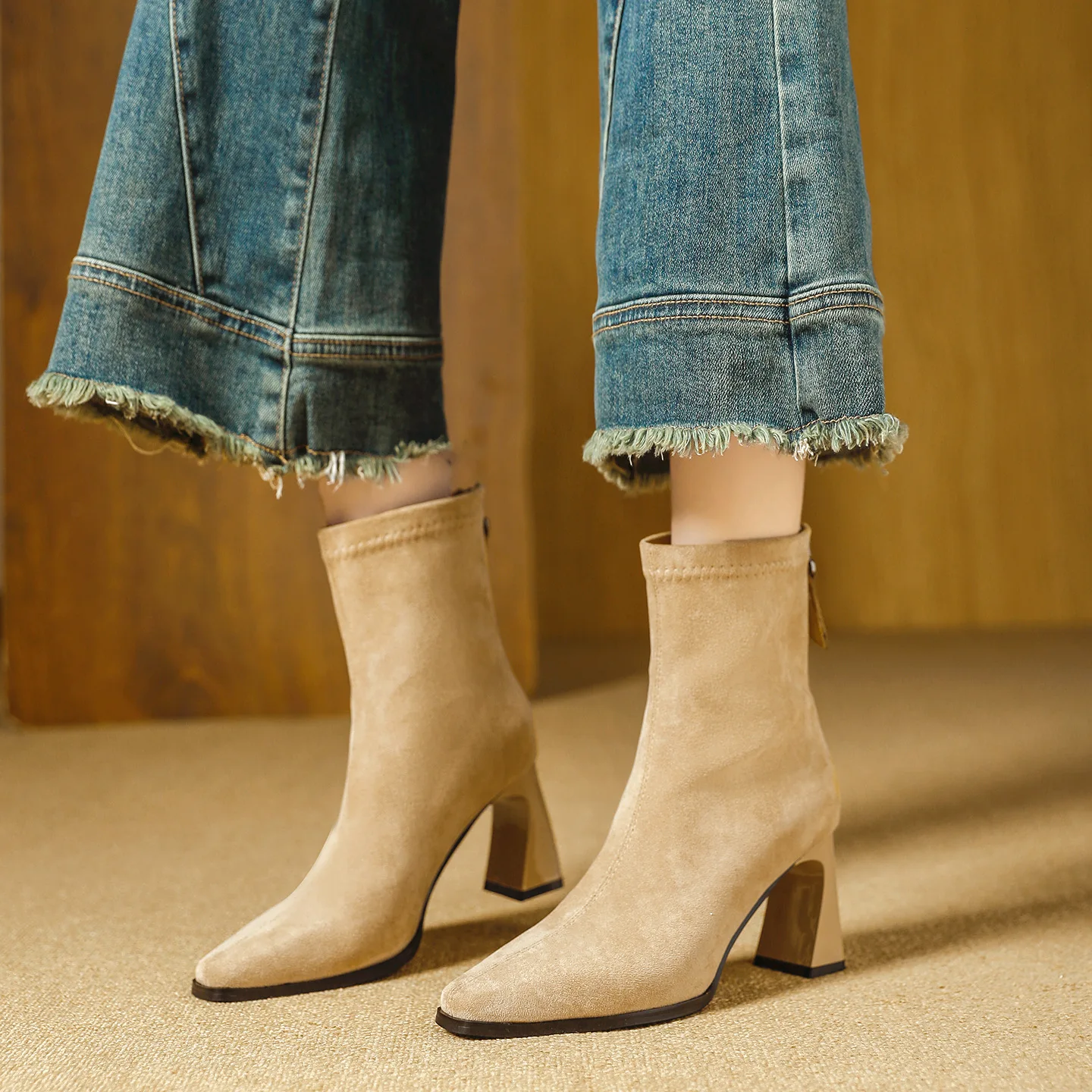

Short boots for women 2025 autumn and winter high heels new suede elastic boots for women