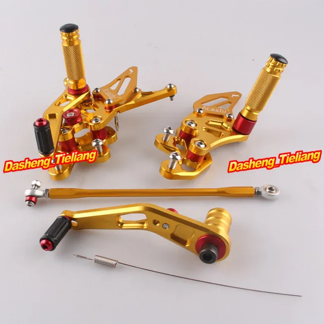 Motorcycle CNC Aluminum Alloy Adjustable Rearset Foot Pegs Gold Footrests Kit For Suzuki GSXR600 GSXR 600 2015