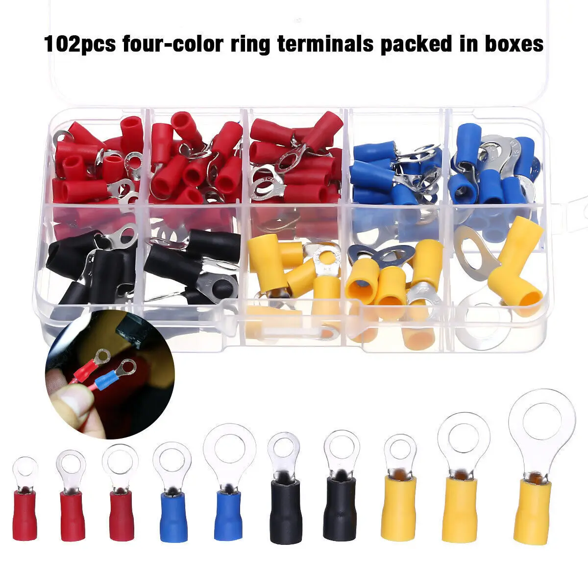 102PCS Insulated Electrical Wire Splice Terminal Spade/Crimp/Ring Connector Kit