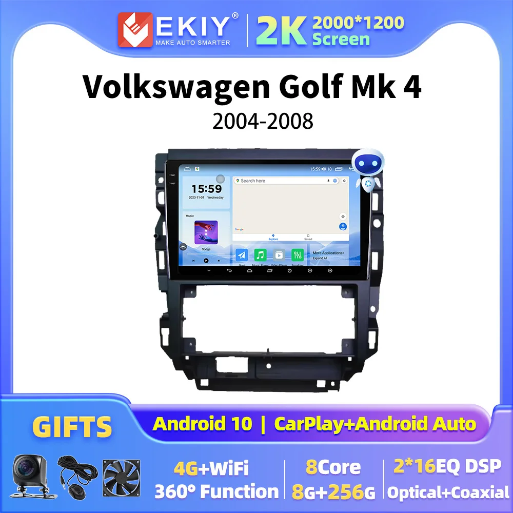 EKIY Car Radio For Volkswagen Golf Mk 4 2004-2008 Carplay Android 10 2 Din No DVD Navigation Multimedia Audio Video 4G WIFI