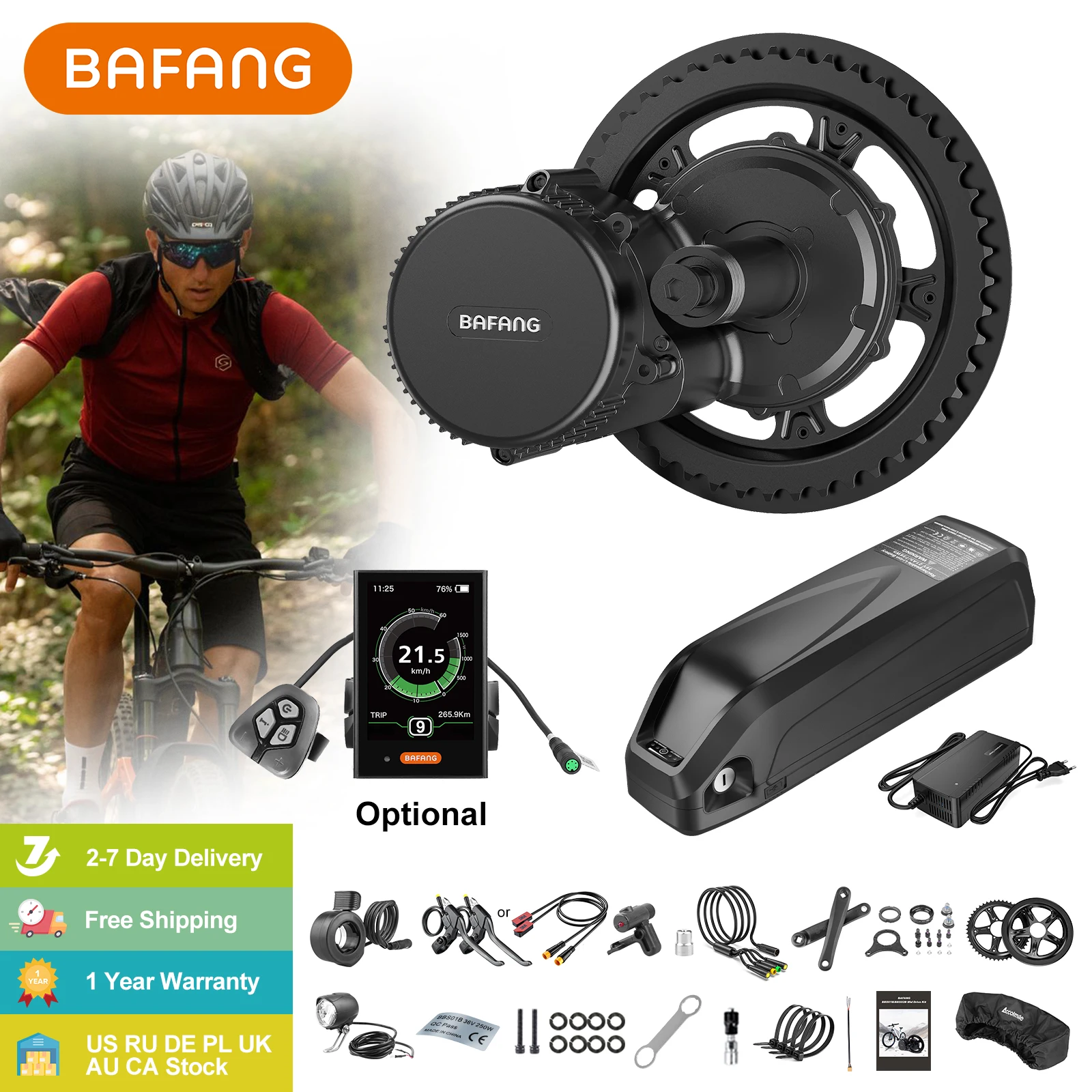 BAFANG BBS02B Mid Drive Kit 48V 750W BBS02 Mid Motor with Display Chainring & Battery (Optional) Ebike Central Mounted Engine