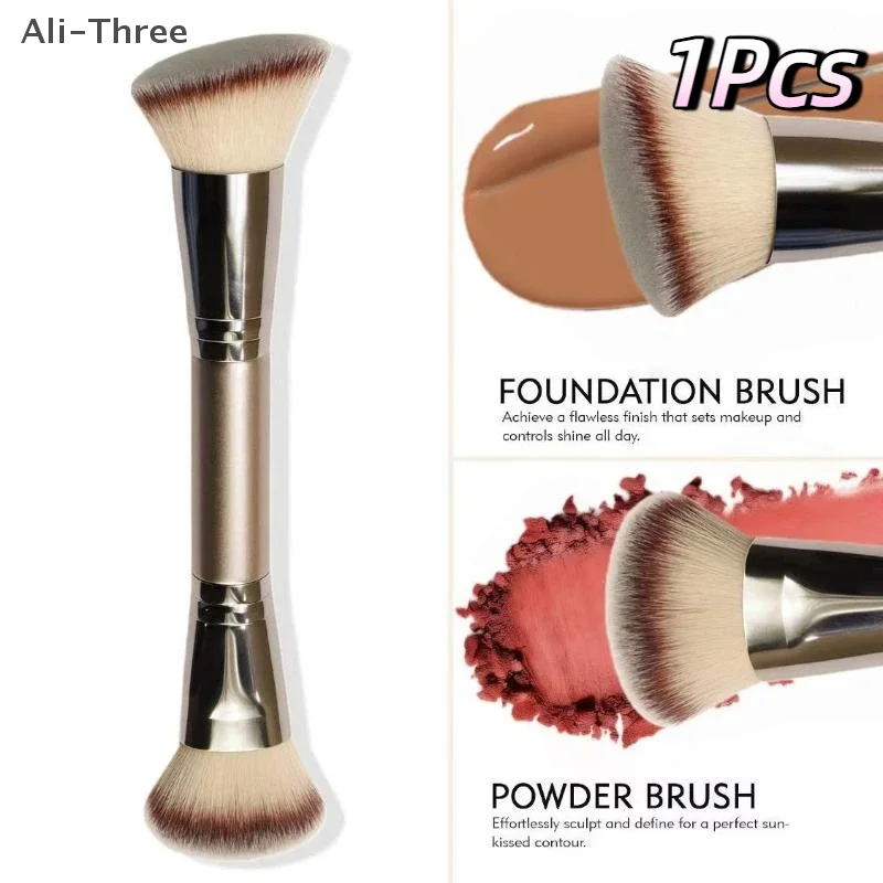 แปรงรองพื้นสองหัว 1 ชิ้น แปรงปัดแป้ง ปัดบลัชออน ปัดคอนซีลเลอร์ แปรงคอนทัวร์ แปรงปัดแก้ม แปรงแต่งหน้า ระดับมืออาชีพ