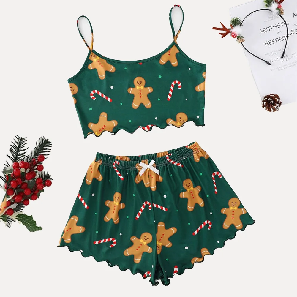 

Summer Sexy Women's Christmas Style Pajamas Camisole Shorts Snowflake Deer Home Clothes Two-piece Set