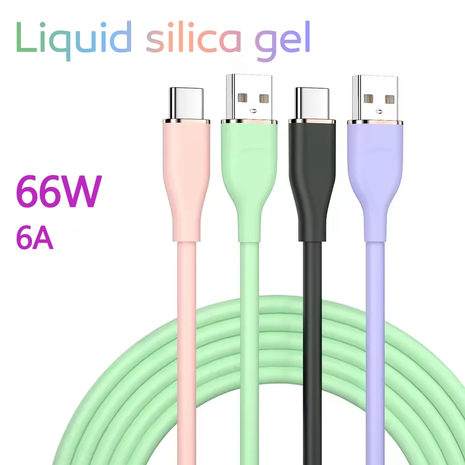 6A 66W Fast Charging Cord USB A to Type C Cable Liquid Silicone Type C Data Cord For Xiaomi 13 Samsung S23 Huawei POCO One Plus