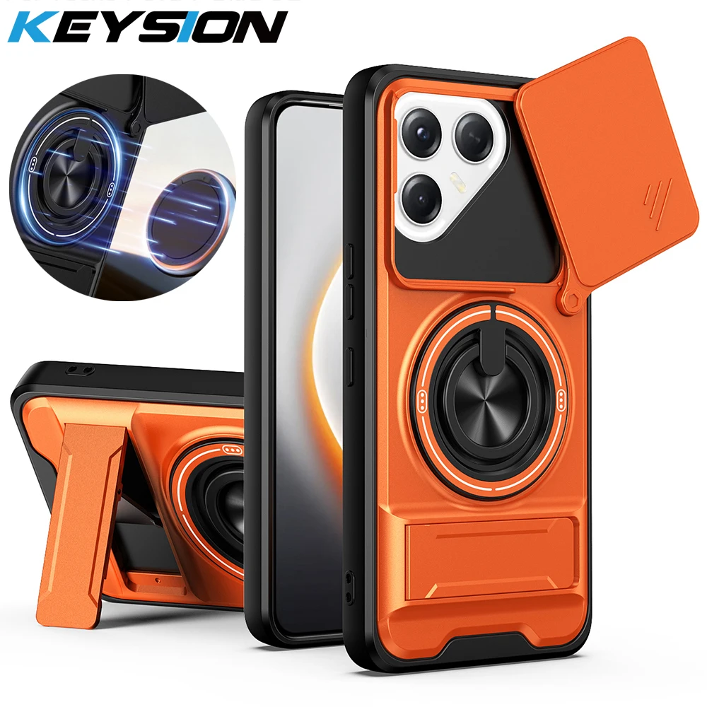 KEYSION Magnetische Handyhülle für TECNO POVA 7 Ultra 5G 7 Pro, Schiebekameraschutz, aufrechter Ständer, Ring, stoßfeste Rückseite