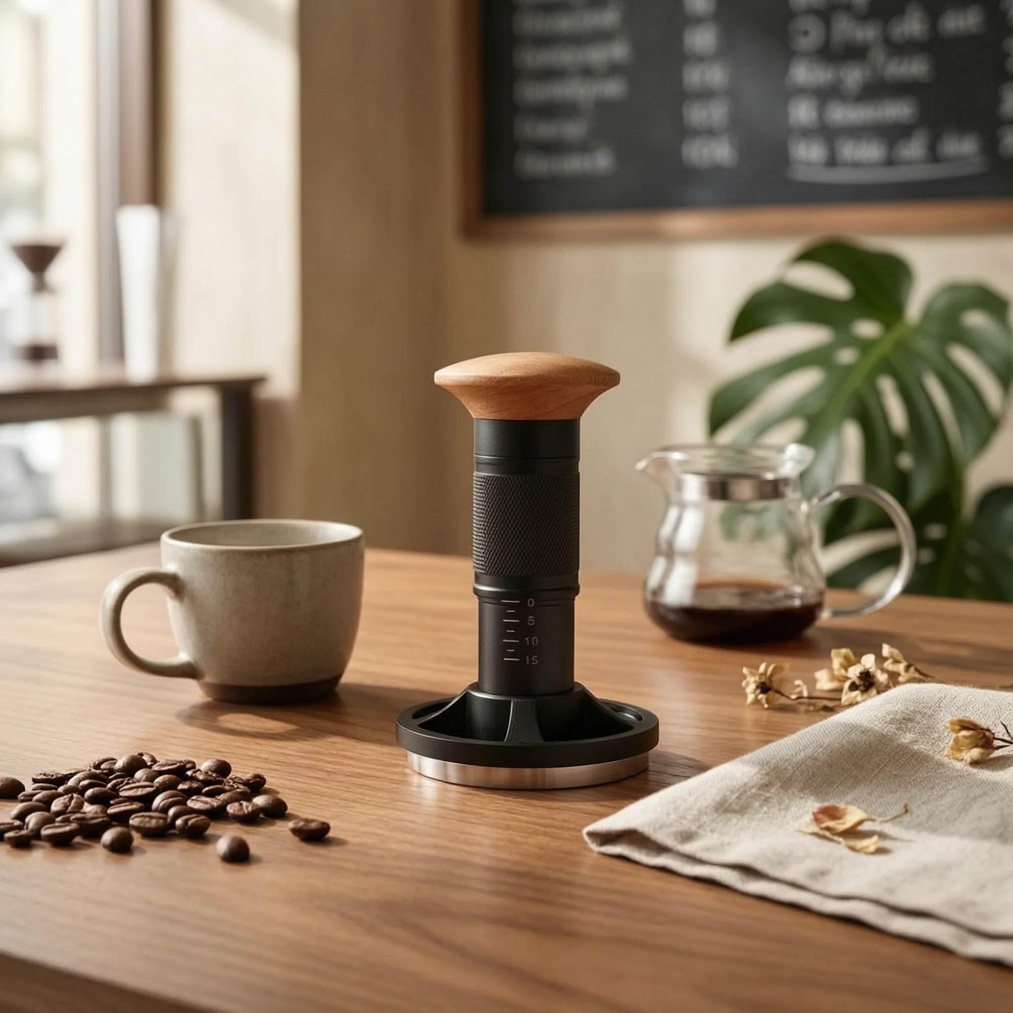 Spring-Loaded Espresso Tamper Consistent Pressure Espresso Tamper with Wooden Handle Stainless Steel Long-Lasting for Baristas