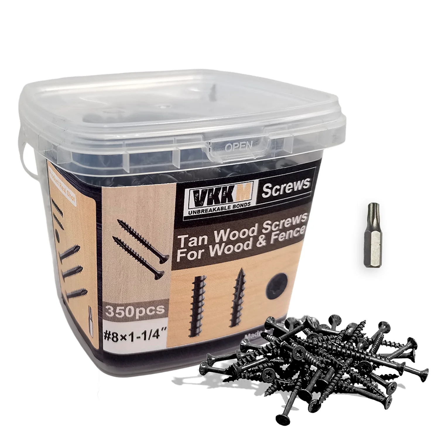

VKKM #8*1-1/4,350 Pieces of Self-tapping Wood Screws with Plum Blossom Grooves, Complimentary T-25 Star Drive Bit Drill Bit.