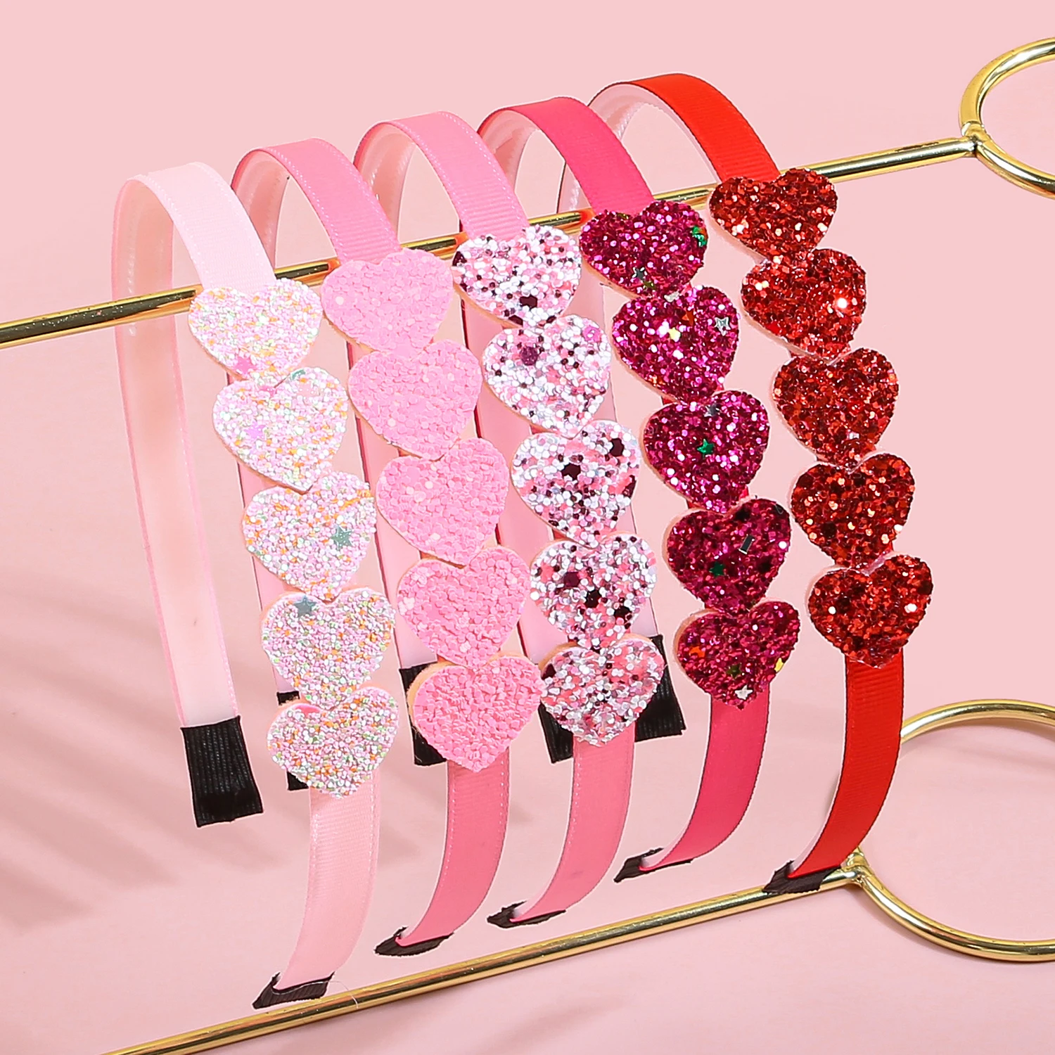 5/10pcs Glitter Sequin Heart Love Headband For Girls Cute Romantic Plastic Teeth Hair Hoop For Kids Women Daily Hair Accessories