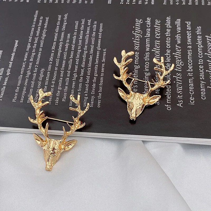 Brooch Vintage Deer Antler Lapel Pin Premium Alloy Gold Tone Lightweight Unisex Christmas Gift for Men Women Suit Coat