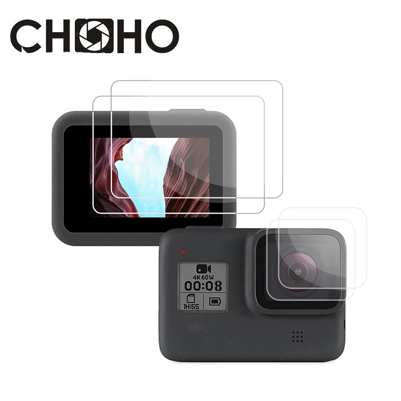 สำหรับ GoPro 8 สีดำอุปกรณ์เสริม Screen Protector กระจกนิรภัย LCD Ultra CLEAR HD + เลนส์ป้องกันชุด Slim สำหรับ go Pro HERO 8