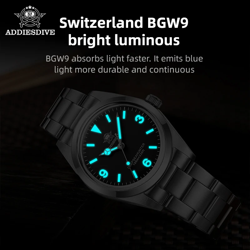 ADDIESDIVE 36mm Men's Luxury Watch BGW9 Super Luminous 100m Waterproof Sapphire Glass Fashion VH31 Quartz Watch Reloj Hombre