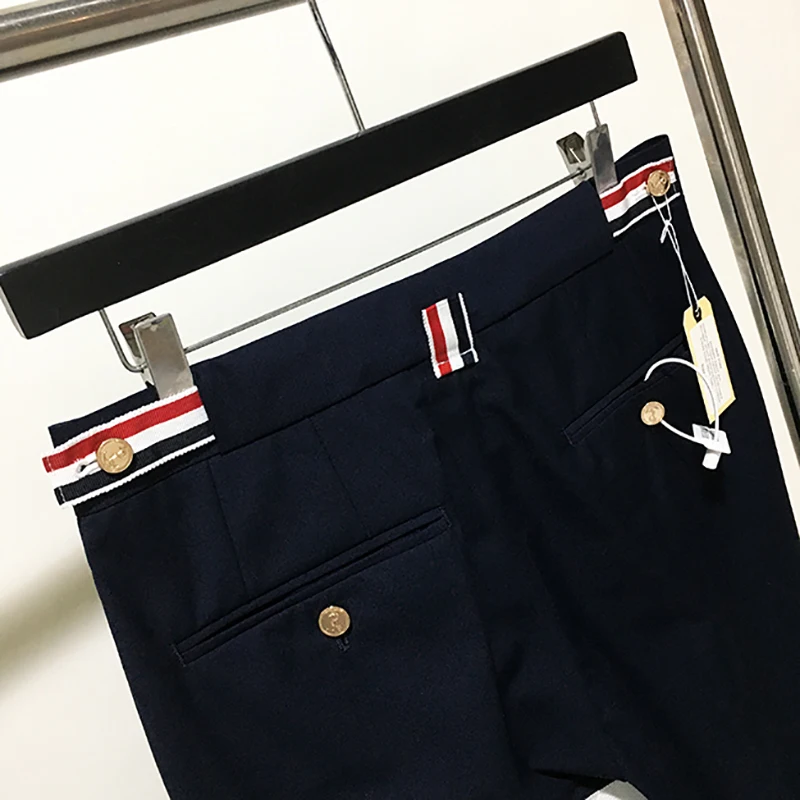 TB-pantalones de traje de estilo clásico para hombre, pantalón de tiro bajo, informal, de negocios, color blanco, rojo, blanco y azul, novedad de