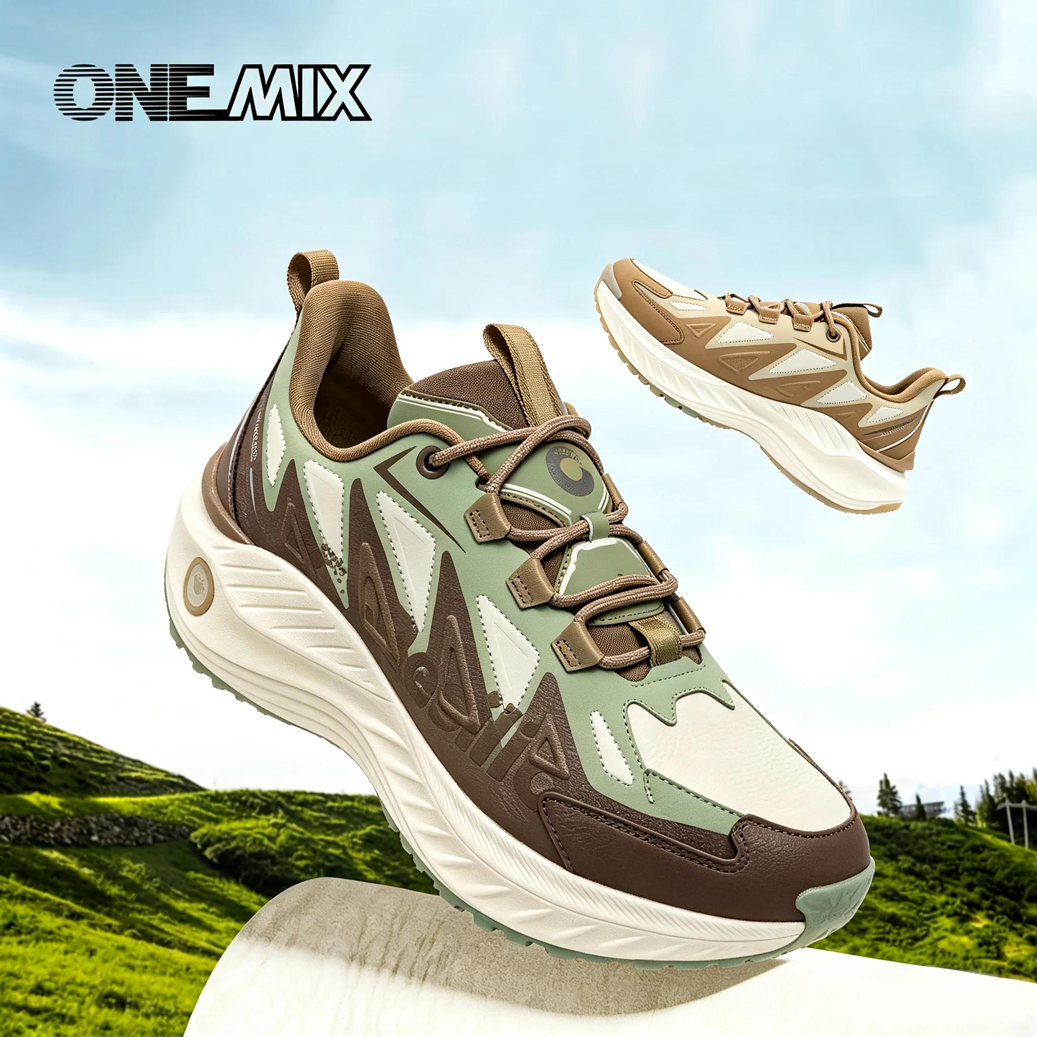 ONEMIX Men Women Trail Running Shoes Wearable Anti-Slip Leather Sneakers Support Stable Off Road Sports Shoes Size 47 24210
