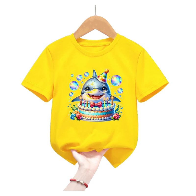 Watercolor Shark Printed T Shirt Girls/Boys Birthday Gift Kids Clothes Harajuku Kawaii T-Shirt Summer Fashion Tshirt Tops