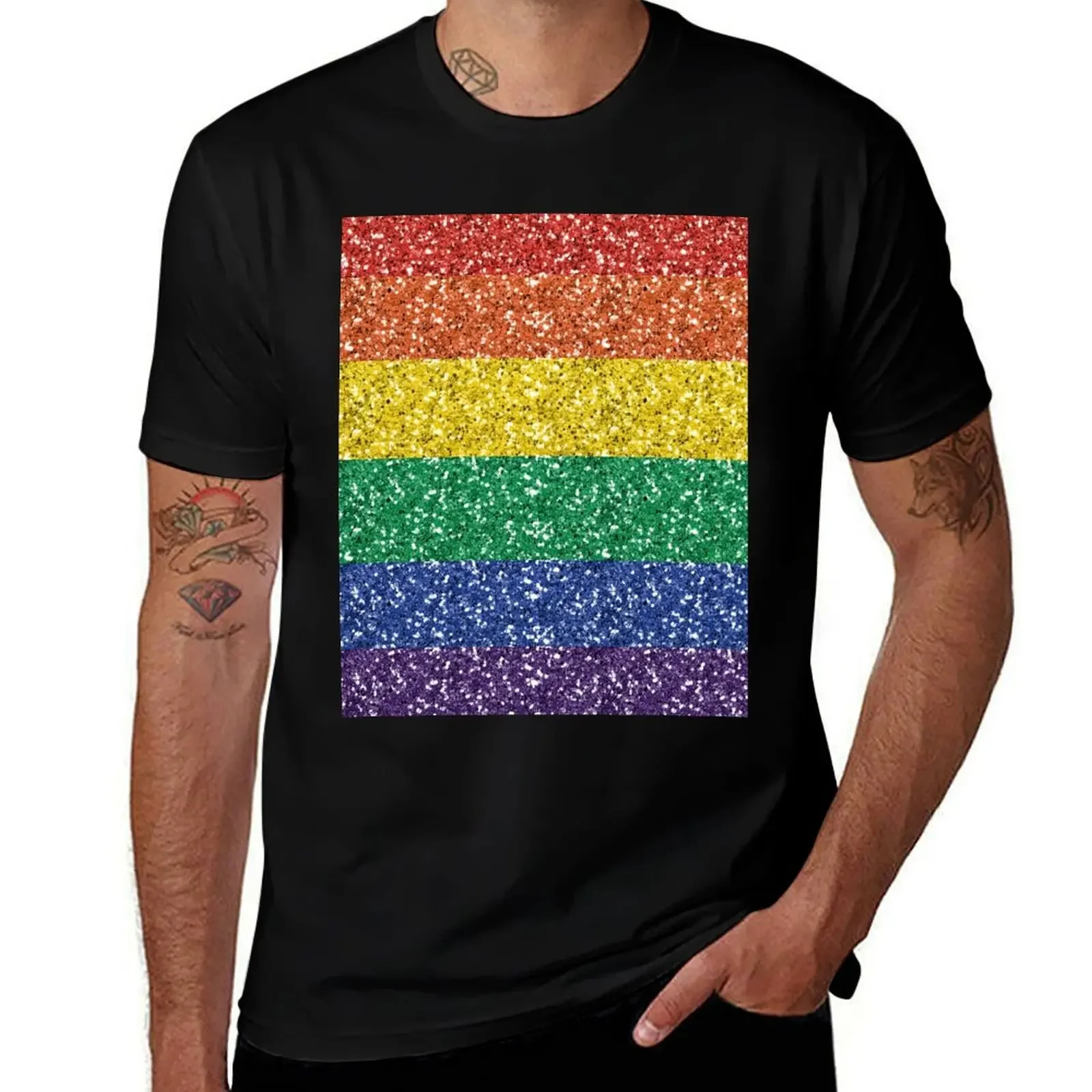 

Rainbow Glitter Sequin Look Glam Sparkle Pride T-Shirt vintage anime shirt anime tshirt mens plain t shirts