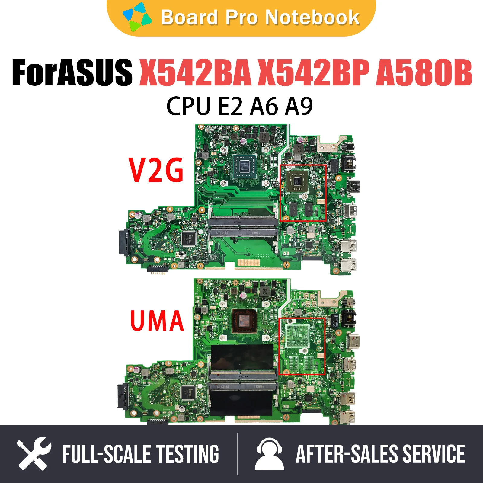 

X542BP Laptop Motherboard E2-9000 A9-9420 for ASUS X542B A580B K580B X542BA Notebook Mainboard