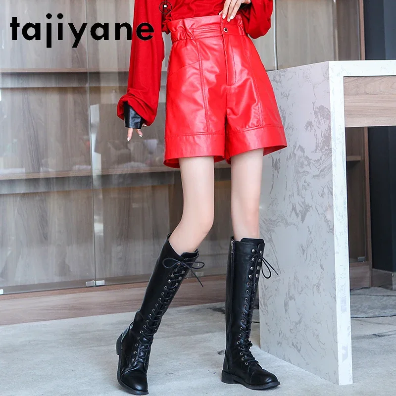 

Tajiyane Genuine Leather Shorts Women's Spring New High-waist A-line Wide-leg Loose Leather Pants Women's Clothing FCY059