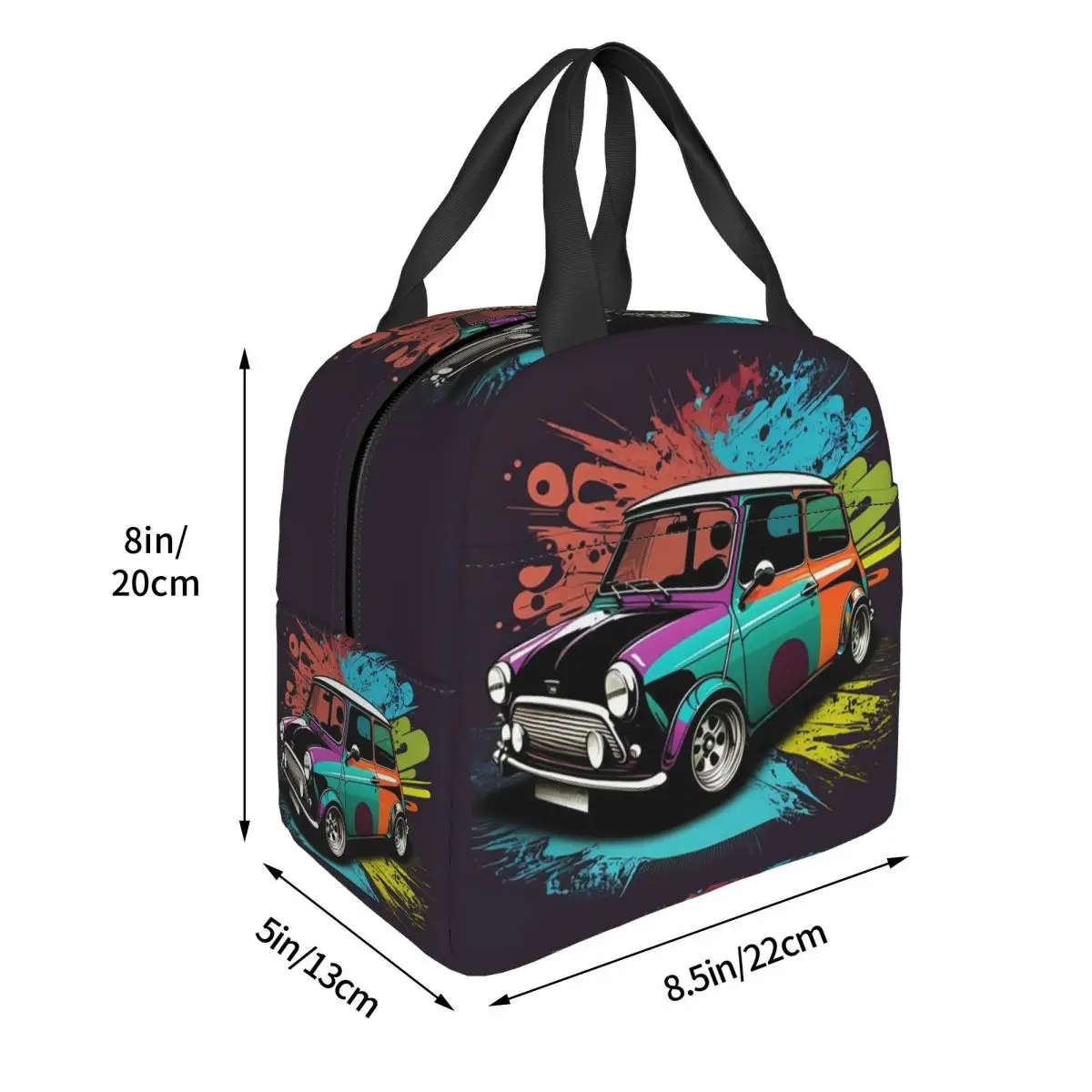 الكلاسيكية الأبيض ميني كوبر في نمط الألوان المائية معزول حقيبة الغداء برودة صندوق طعام حراري حمل صناديق الغداء مانعة للتسرب الحاويات