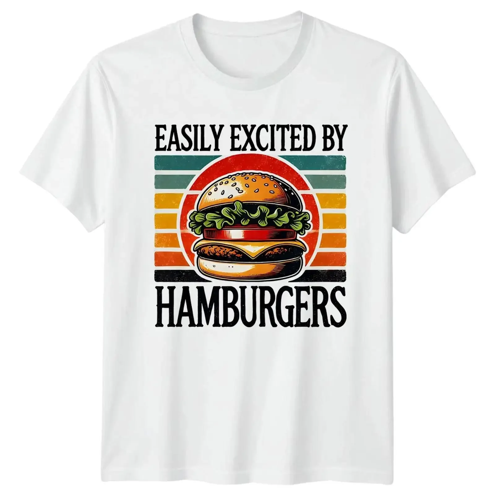 Easy Excited By Hamburgers T Shirt Fast Food Kulinarik Geburtstag vintage Washed graphic Versatile streetwear Breathable