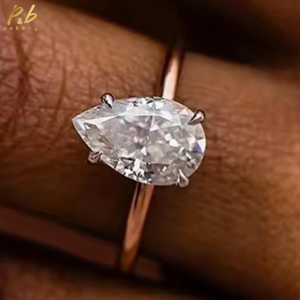 

PuBang Sparkling 3EX VVS1 D Color 4CT Crushed Ice Pear Cut Real Moissanite Gems Ring for Woman Wedding Engagement Gifts with GRA