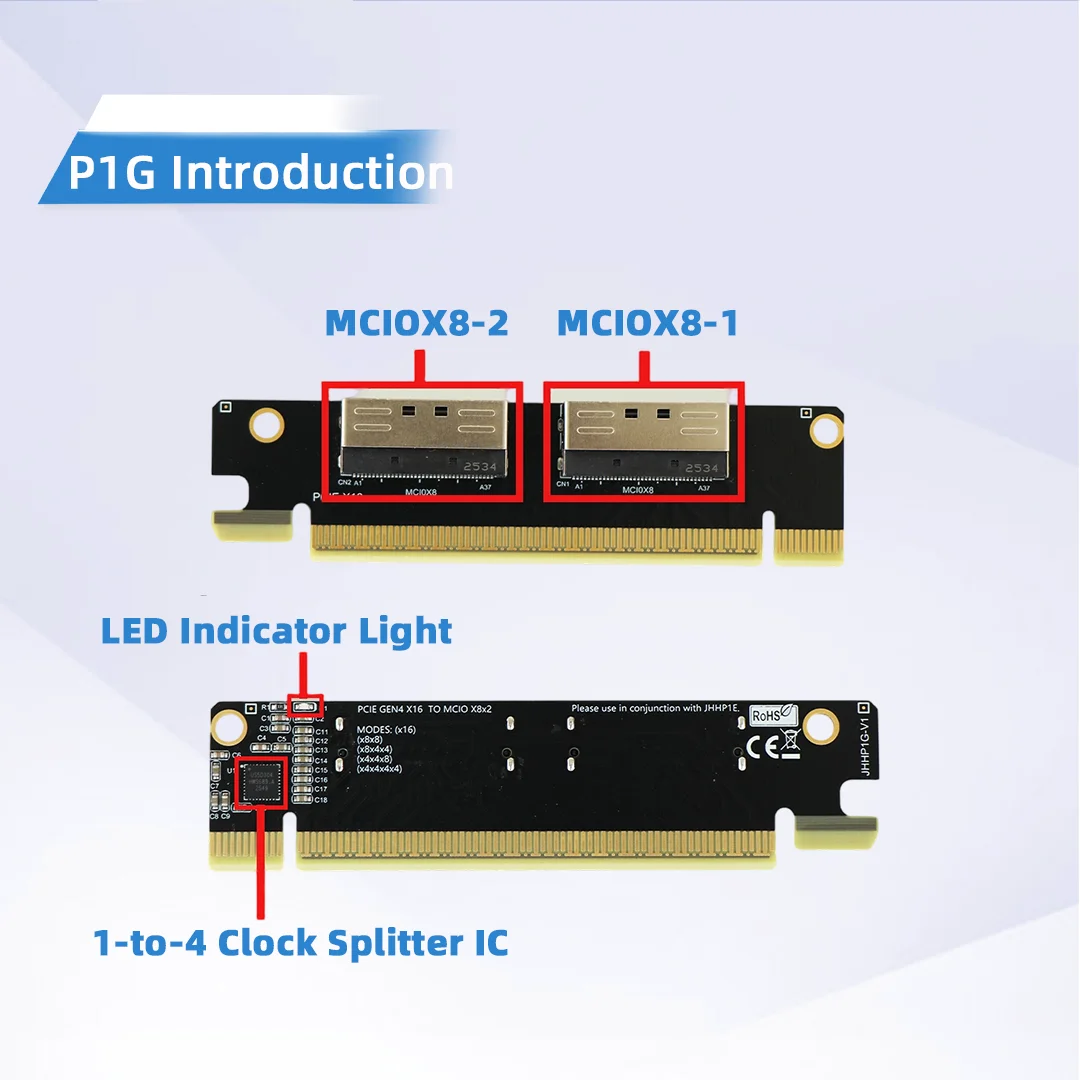 ADT-Link Low Profile PCIe 4.0 X16 Splitter Card Dual MCIO X8 Adapter Card PCIe to Dual MCIO X8 Clock Splitter Expansion Card