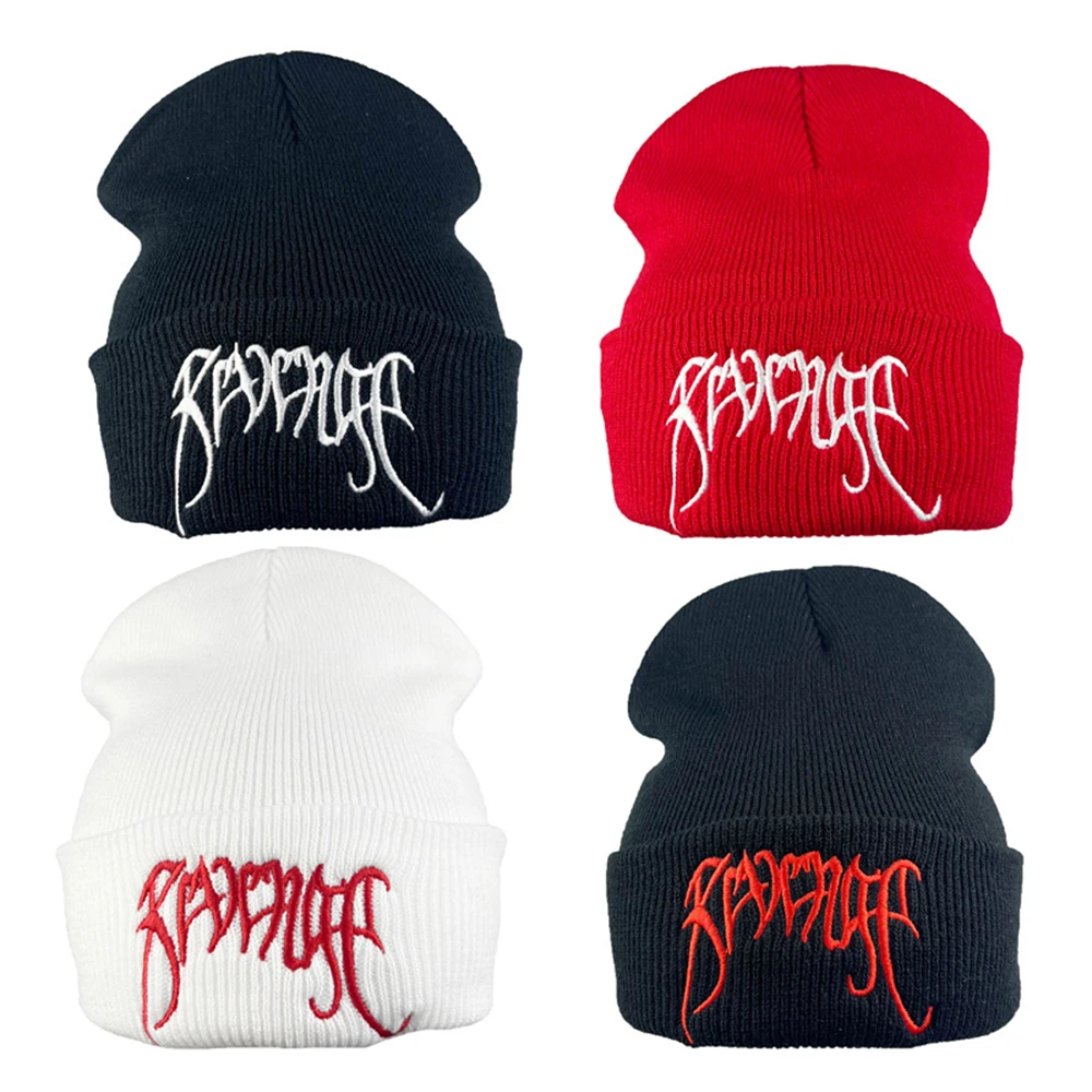 1pcs Hip Hop Knitted Hats Embroidery Autumn Winter Cap Revenge Beanie Hat Red Logo/White Logo For Men Women Keep Warm Casual Bea