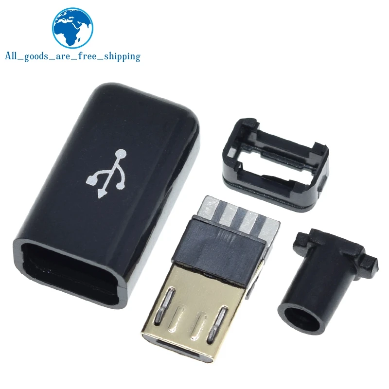 Pengisi Daya Konektor USB Mikro 5Pin, 10 Buah Soket Pengisian Daya Ekor USB 5P Tipe Las 4 In 1 Putih Hitam