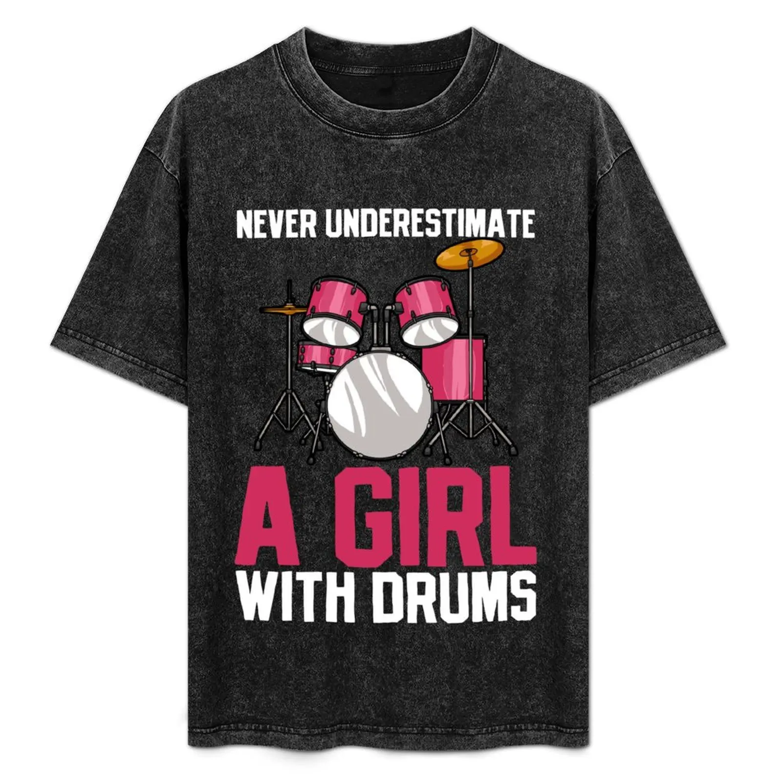 

Drummer Girl Drums Player Drumming T-Shirt Vintage Print Crew Neck Tee
