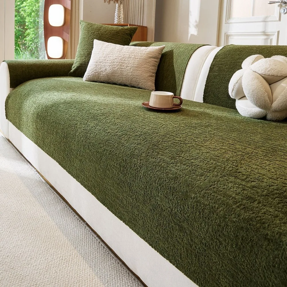 2026 New Chenille Sofa Cover Vintage Style Anti-Slip Cushion Mat for Straight Sofa Cushion Backrest Armrest Protect Towel