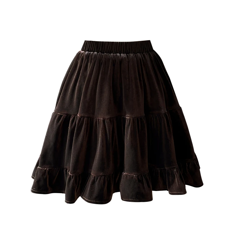 Seoulish outono inverno veludo bolo feminino mini saias 2025 nova alta wasit casual solto plissado skater saias curtas femininas