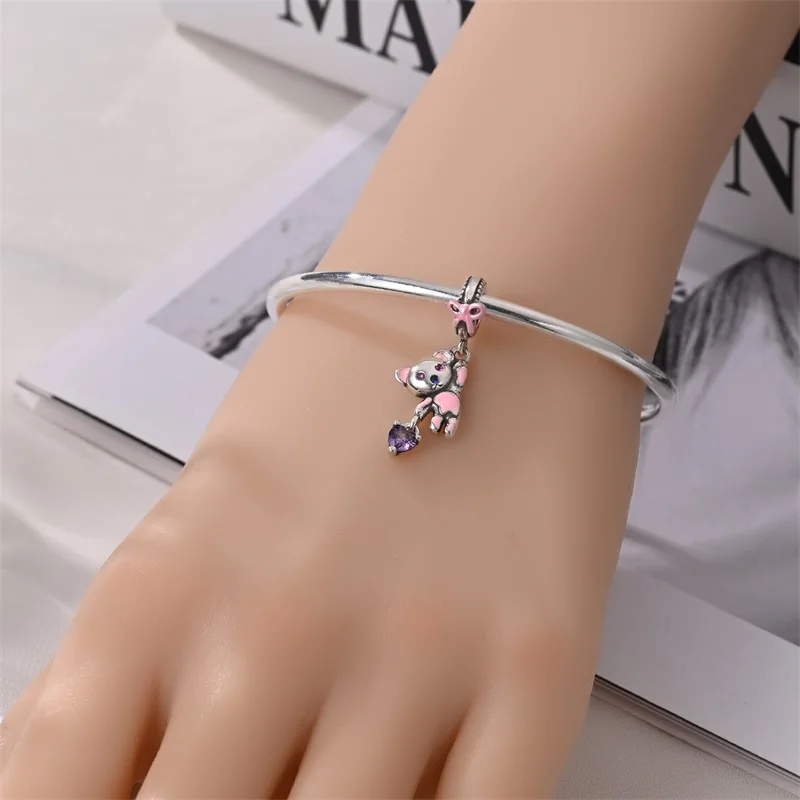 New Arrival 925 Sterling Silver Dirty Pink Bear Charms Pendant Fit Original Bracelet DIY Women Jewelry