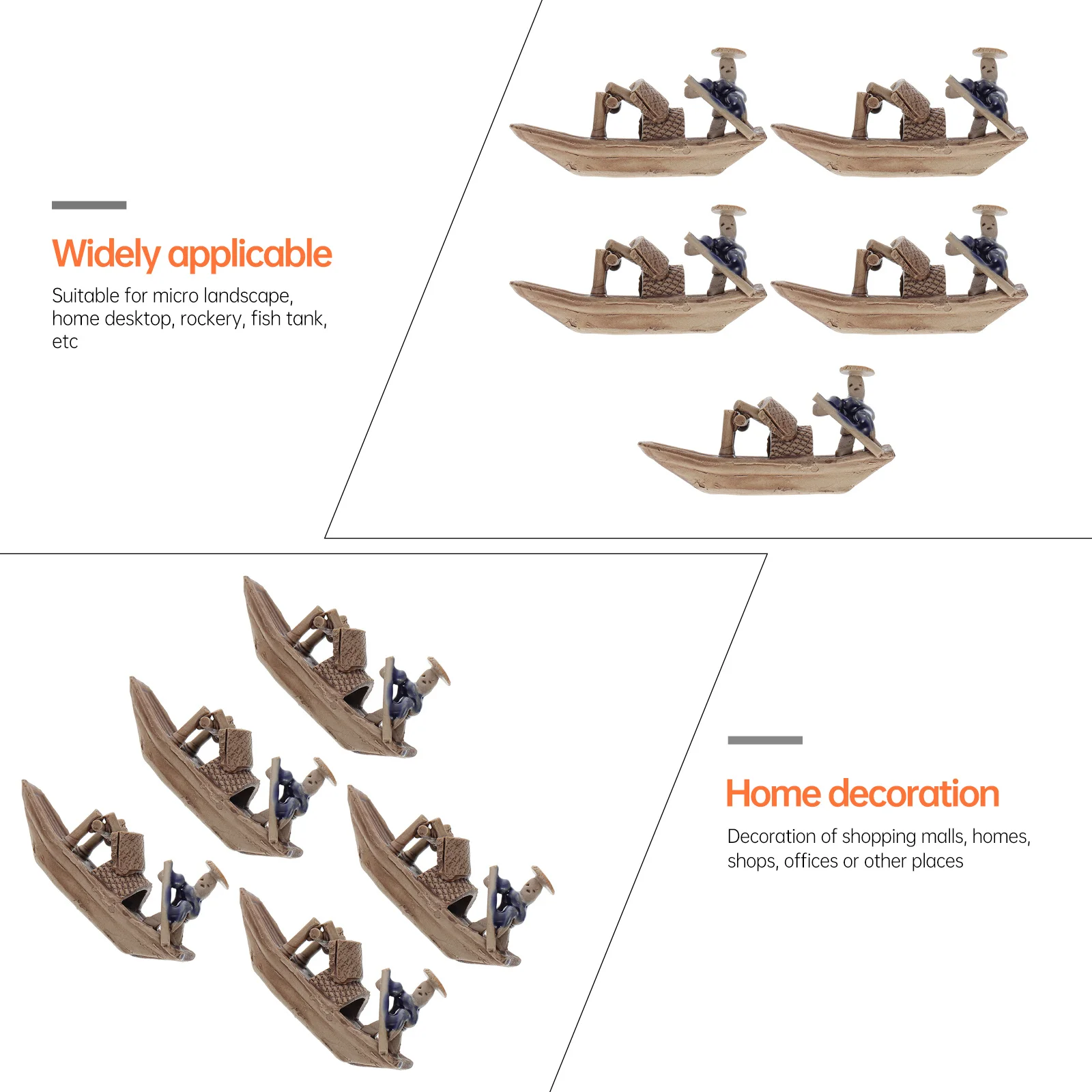 

5Pcs Miniature Ceramic Boat Vintage Ornaments for Fish Tank Rockery Home Desktop Decoration Landscape Adornment