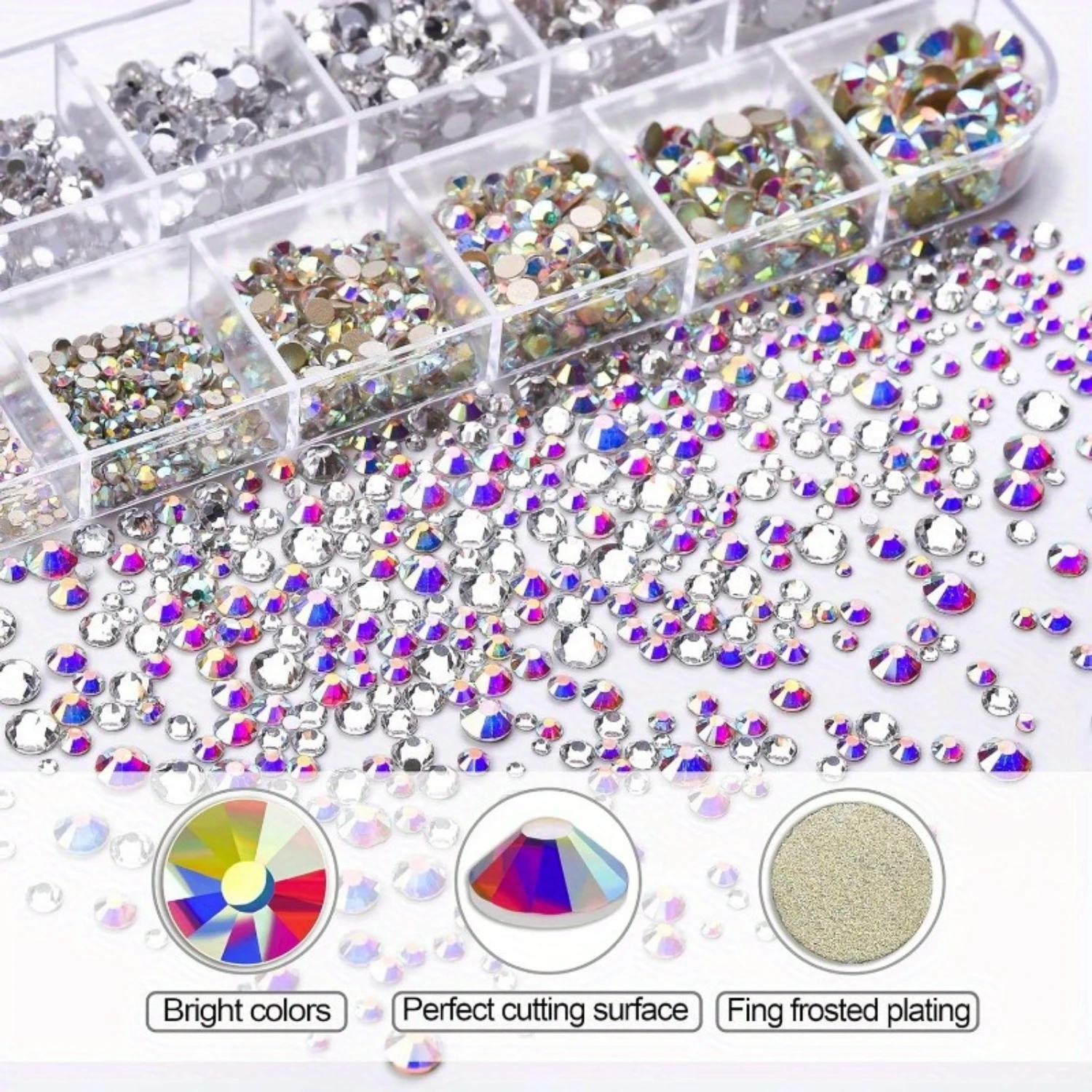 Набор страз для дизайна ногтей, драгоценные камни для ногтей AB, стразы с плоской задней поверхностью, драгоценные камни, с коробкой-органайзером/восковым карандашом/пинцетом, ремесло для дизайна ногтей