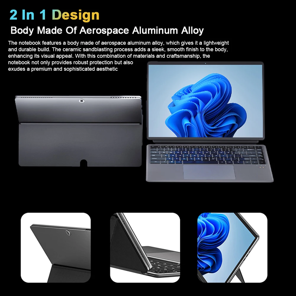 Crelander 14 Zoll 2 in1 Tablet PC Touchscreen Notebook Intel N100 Mini-PC Windows 11 Laptops Computer mit RGB Magnet tastatur