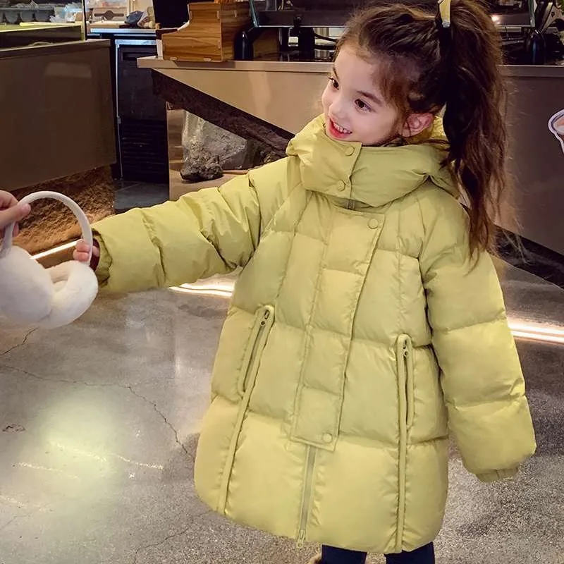 

Термонепроницаемый ветрозащитный пуховик для девочек, 2025 г., зимняя утолщенная куртка средней длины, защита 3-в-1