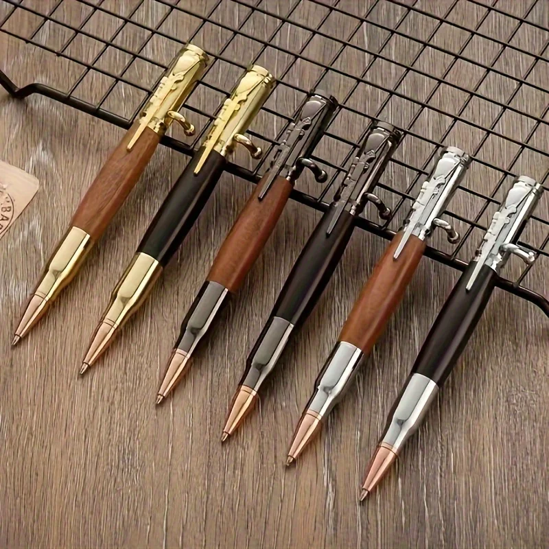 Luxuriöser Holzmaserung-Metall-Kugelschreiber mit Bolzenmechanismus und Kugelspitze, Eleganter Geschäfts- und Büro-Schreibstift, Unterschriften-Geschenkstift