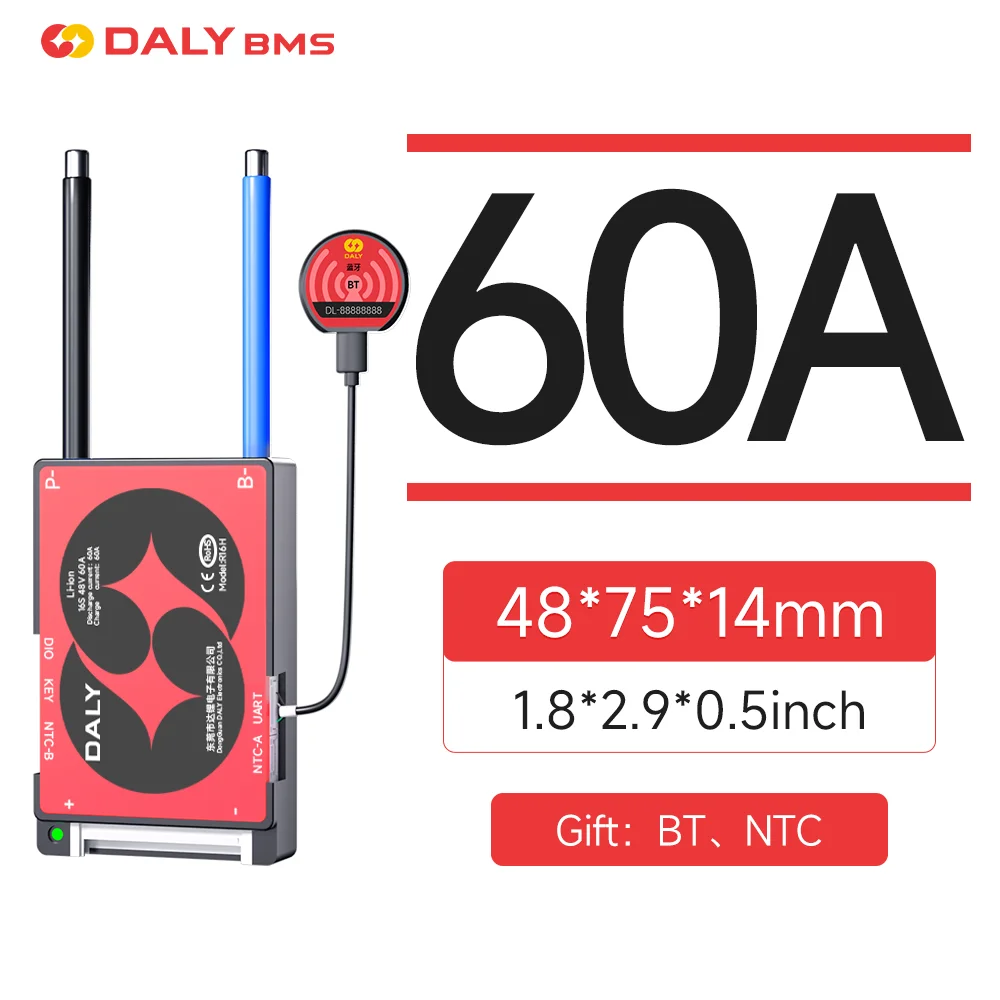 Daly LI-ION 16S 60V 60A BMS with Bluetooth SMART BMS with NTC APP for Lifepo4 Battery Electric Bicycles