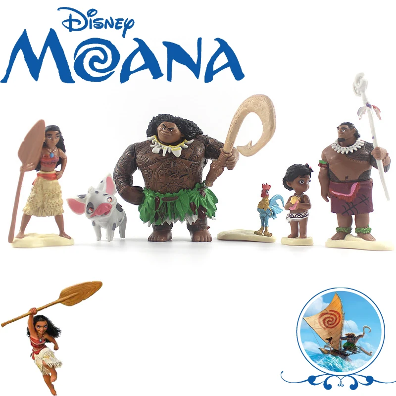 

6pcs Disney Moana Maui Anime Peripheral Plastic Figure Doll Cartoon Cute Toy Kid Bedroom Desktop Ornament Children Birthday Gift