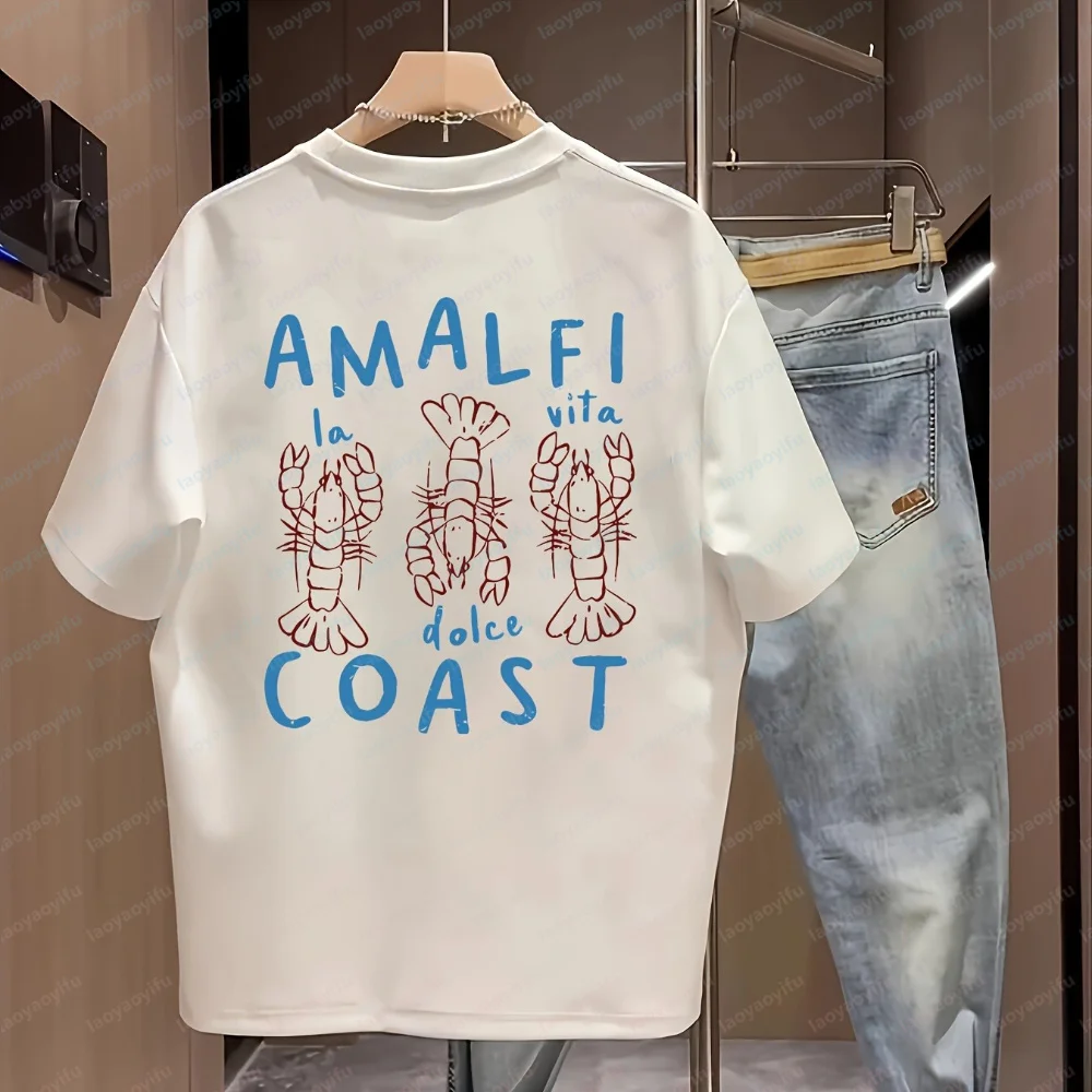 

Amalfi Coast T-Shirt Women Men Casual Short Sleeve Tee Italy Vacation Lobster Graphic Tops Summer Travel Tees Streetwear Tops