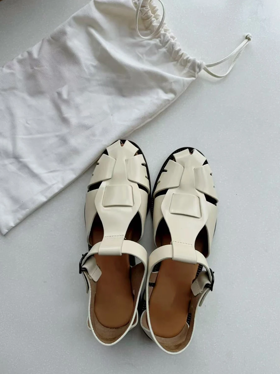 

Retro Woven Roman Sandals Women's Casual Slip-On Flat Bot Clog oes Pig Cage oes Low Heel Rubber Outsole Pure Color