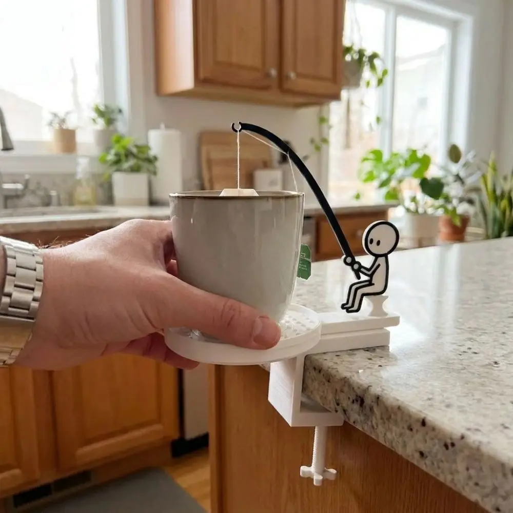 Portable Fishing Man Tea Bag Holder Heat-resistant Desk-mounted/Table Clamp Tea Bag Fixing Clip Plastic Drip-catching Coaster