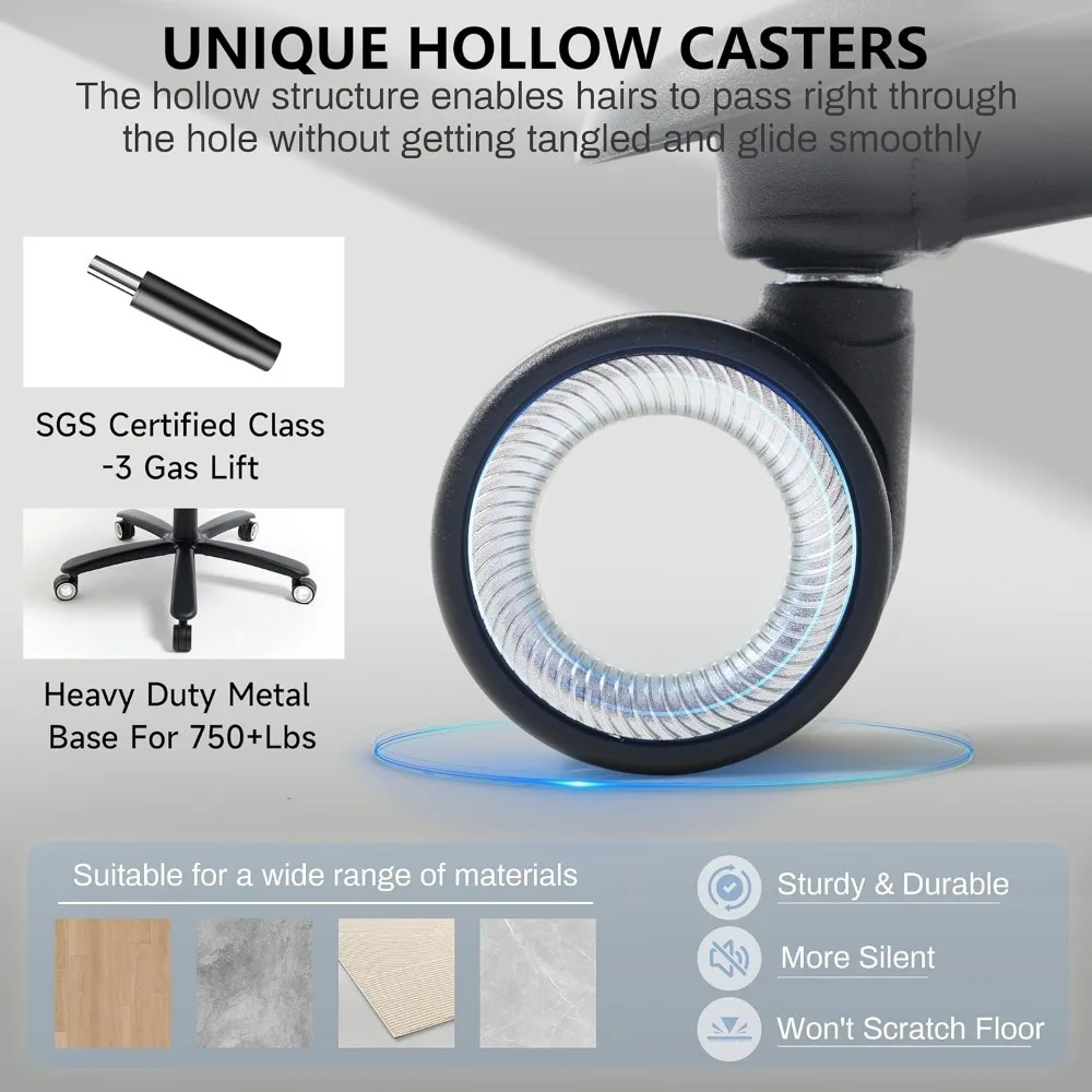 كرسي مكتب كبير وطويل 750 رطل، كرسي مكتب تنفيذي مع مسند رأس قابل للتعديل ودعم وسادة هوائية قطنية، جلد PU عالي الظهر He