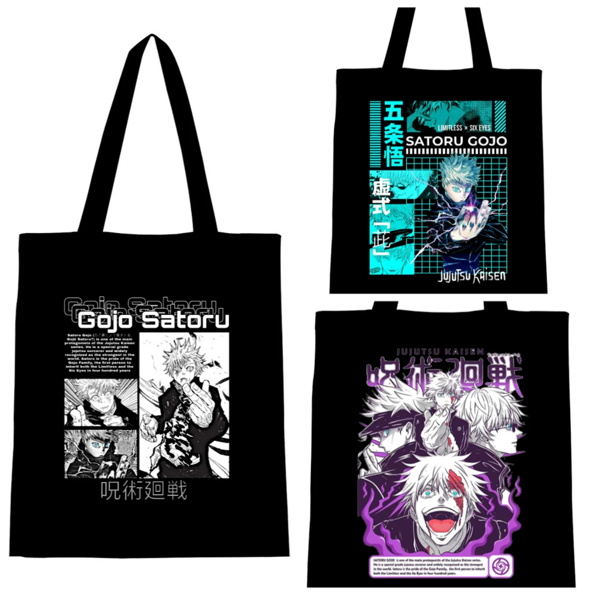 gojo-satoru-bolsa-tote-de-lona-feminina-harajuku-estetica-impressao-ombro-sabrina-tour-sacola-casual-moda-sacola