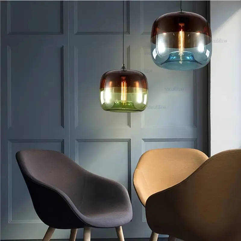 

Vintage Glass Pendant Lamp Coffee Green Blue Color Suspension Light Restaurant Cafe Bistro Hotel Sitting Room Hanging Chandelier